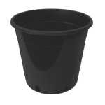 Black plastic pot, 8-litre capacity, 250mm (10-inch) diameter, 235mm height, ideal for gardening, seedlings, and plant propagation.