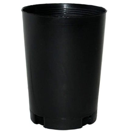 Black plastic pot tube, 75mm (3-inch) diameter, 100mm height, 0.03-litre capacity, made in Australia, ideal for seedlings and propagation.