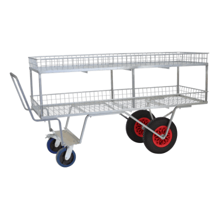 Four Wheel Trolley Rail Top Barrow Duel Level 6ft x 2ft with Break