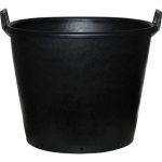 Mastelli Con Italy advanced black plastic pot with handles, 30-litre capacity, 400mm diameter, and 330mm height, made from recycled polyethylene (PE), heavy-duty for gardening and landscaping.