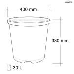 Mastelli Con Italy advanced black plastic pot with handles, 30-litre capacity, 400mm diameter, and 330mm height, made from recycled polyethylene (PE), heavy-duty for gardening and landscaping.