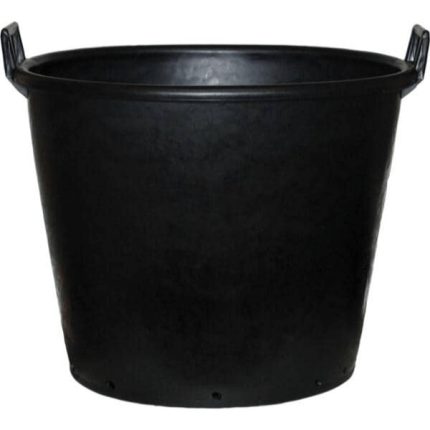 Mastelli Con Italy advanced black plastic pot with handles, 30-litre capacity, 400mm diameter, and 330mm height, made from recycled polyethylene (PE), heavy-duty for gardening and landscaping.