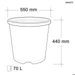 Mastelli Con Italy advanced plastic pot with handles, black, 70-litre capacity, 550mm diameter, and 440mm height, made from durable polyethylene (PE), ideal for gardening and landscaping.