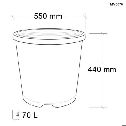 Mastelli Con Italy advanced plastic pot with handles, black, 70-litre capacity, 550mm diameter, and 440mm height, made from durable polyethylene (PE), ideal for gardening and landscaping.