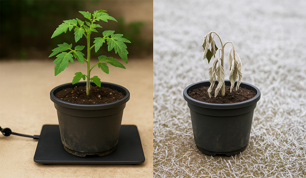 thriving and dying plant in winter