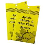 Yellow Bugs for Bugs Sticky Whitefly Traps with twist tie, capturing flying pests in a greenhouse
